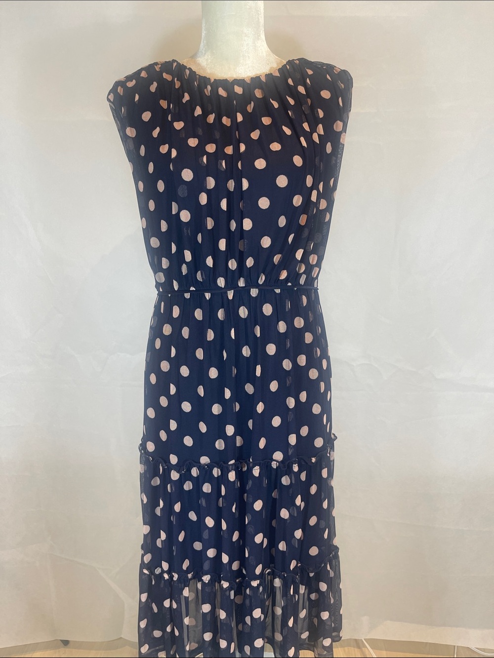 Lane Bryant Navy & Blush Polka Dot Midi Dress